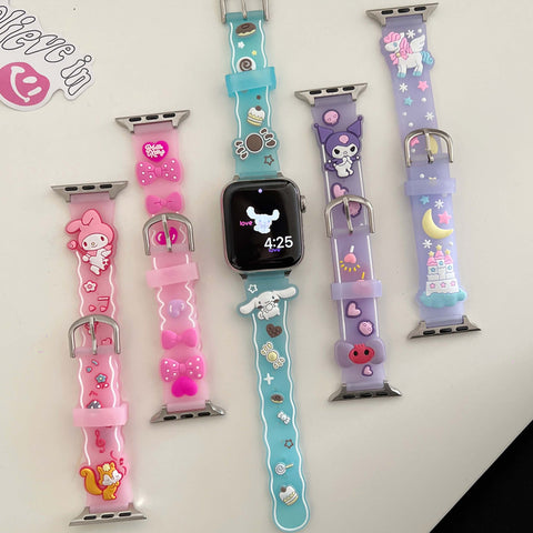 kawaii Cute Kuromi Cinnamoroll Bow Jelly Apple Watch Bands Girly Fashion